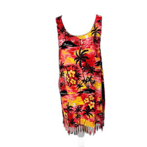 Beach Cabana Slip Dress Women's Size L Red Hibiscus Floral Sleeveless Resort